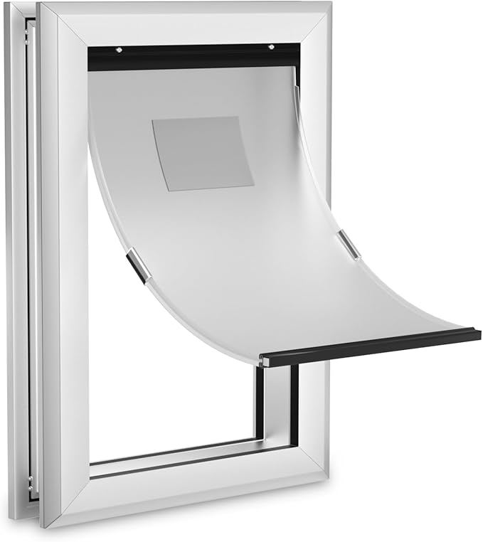 Ownpets Aluminum Dog Door, Pet Door with Magnetic Flap and Lockable Sliding Panel, Heavy Duty Doggy Door for Dogs Up to 40lbs(Silver)