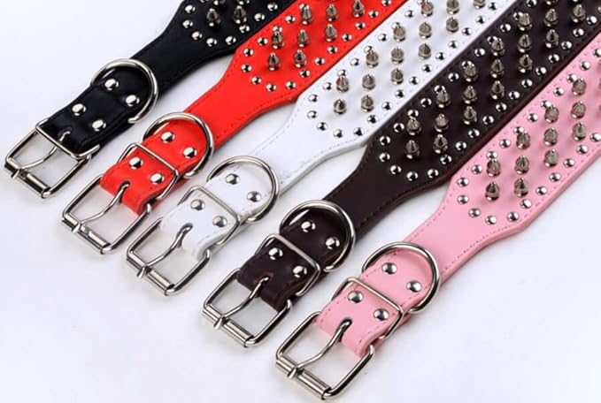 Serijoars Spiked Studded Dog Collar, PU Leather Dog Collar, Adjustable Pet Collars for Medium or Large Breed Pet (XL, Red)