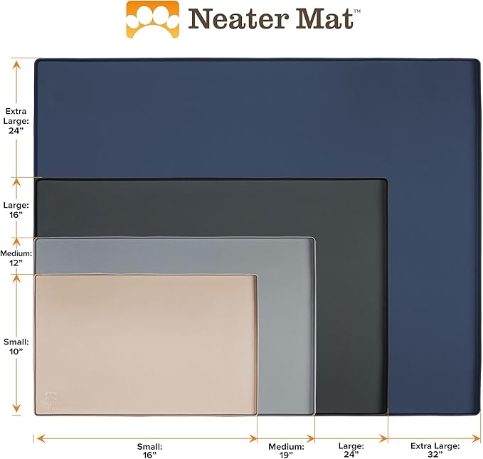 Neater Pet Brands Neater Mat Pet Mats for Food and Water, Cat & Dog Bowl Mat Waterproof Silicone, Feeding Tray, Dog Food Mats for Floors, Placemat w/Raised Edge for Under Bowls, 24" x 16", Slate Blue
