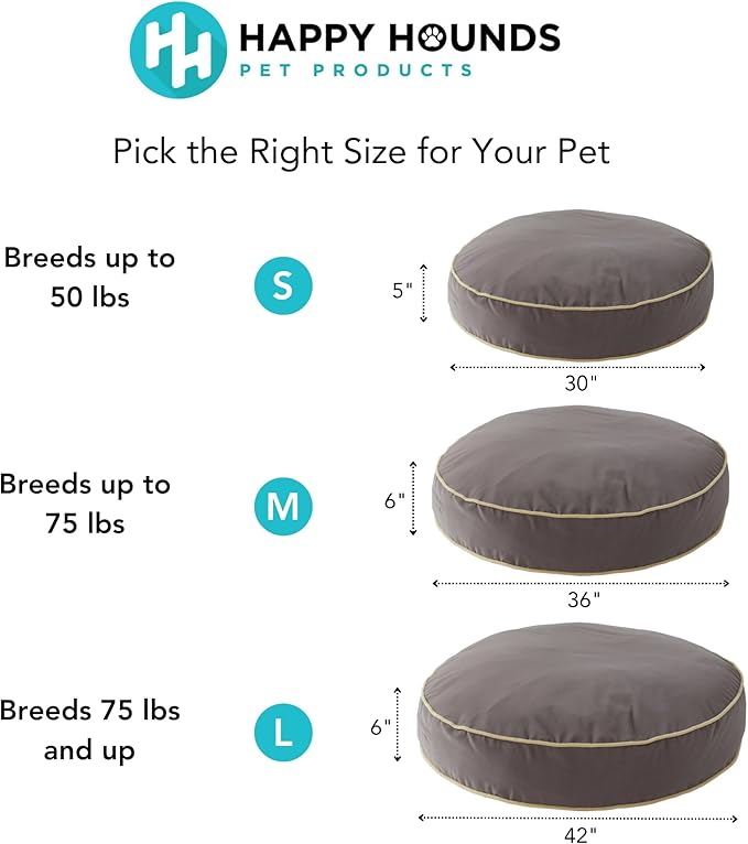 Happy Hounds Scout Round Reversible Pillow Dog Bed, Small (30" x 30"), Chocolate