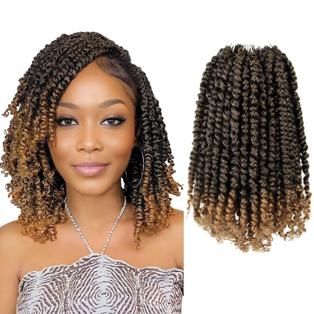 Wudas Short Passion Twist Hair 10 Inch Pre-Twisted Passion Twists Crochet Hair Ombre Honey Blonde Pre-Looped Synthetic Crochet B