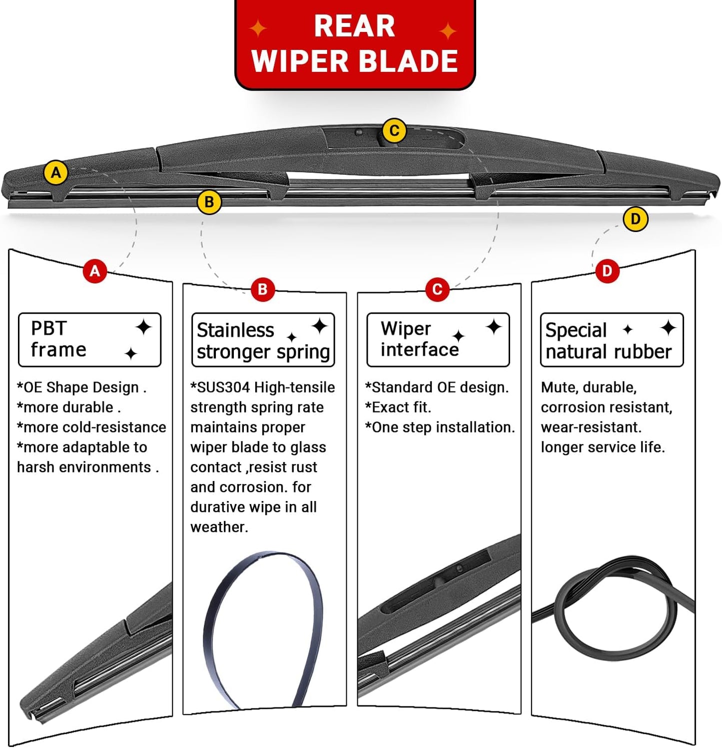 Windshield Wiper Blades Replacement for Subaru Crosstrek Impreza 2017 2018 2019 2020 2021 2022 2023 Original Factory Quality Front Rear Wipers Blade Set for My Car - 26" 16" 12" (Pack of 3)
