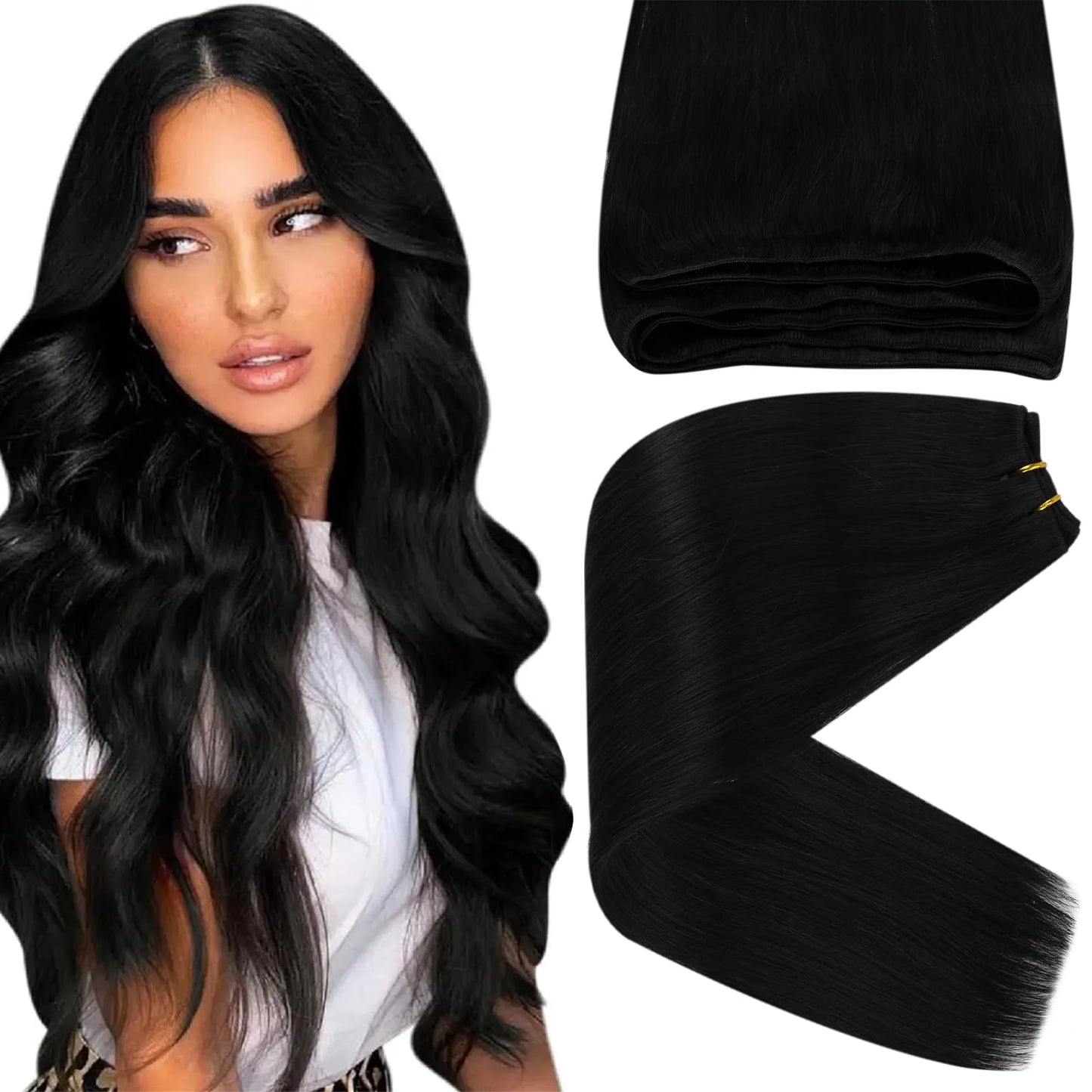 Sunny Sew In Hair Extensions Real Human Hair Short Black Weft Hair Extensions Jet Black Human Hair Extensions Sew In Natural Hai