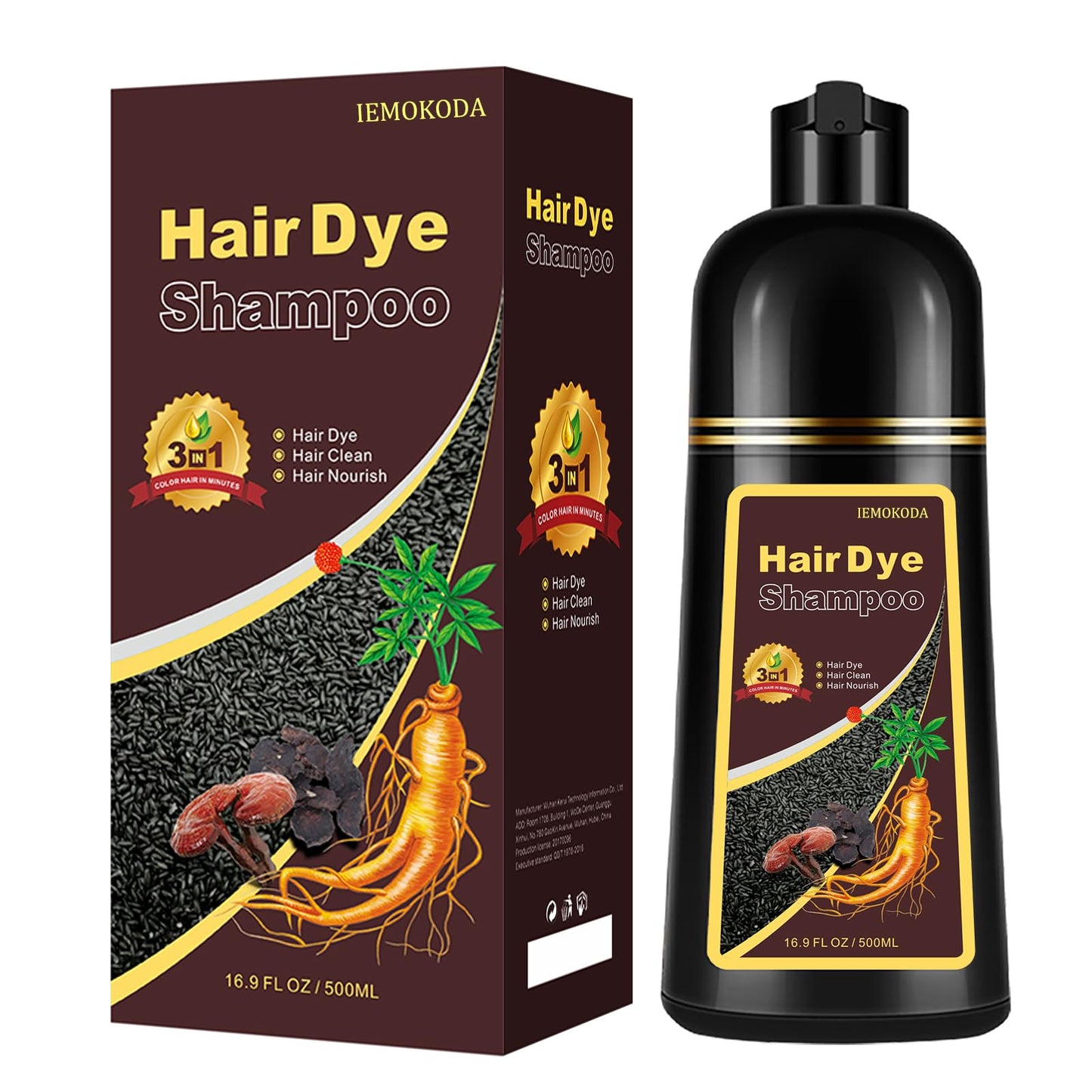 Onilyua Chestnut Brown 3-In-1 Hair Dye Shampoo For Men Women, 500Ml (100% Grey Coverage For All Hair Types, Liquid Volume 16.9 F