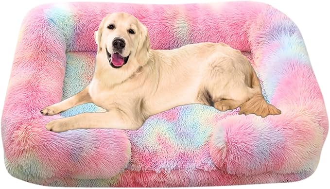 Dog Beds Large Sized dog Orthopedic, Sofa Dog Bed with Waterproof Lining and Nonskid Bottom, Rectangle Washable Dog Bed for Medium Small Dogs and Cats Comfortable ( Color : Rainbow , Size : 43 x 27" )