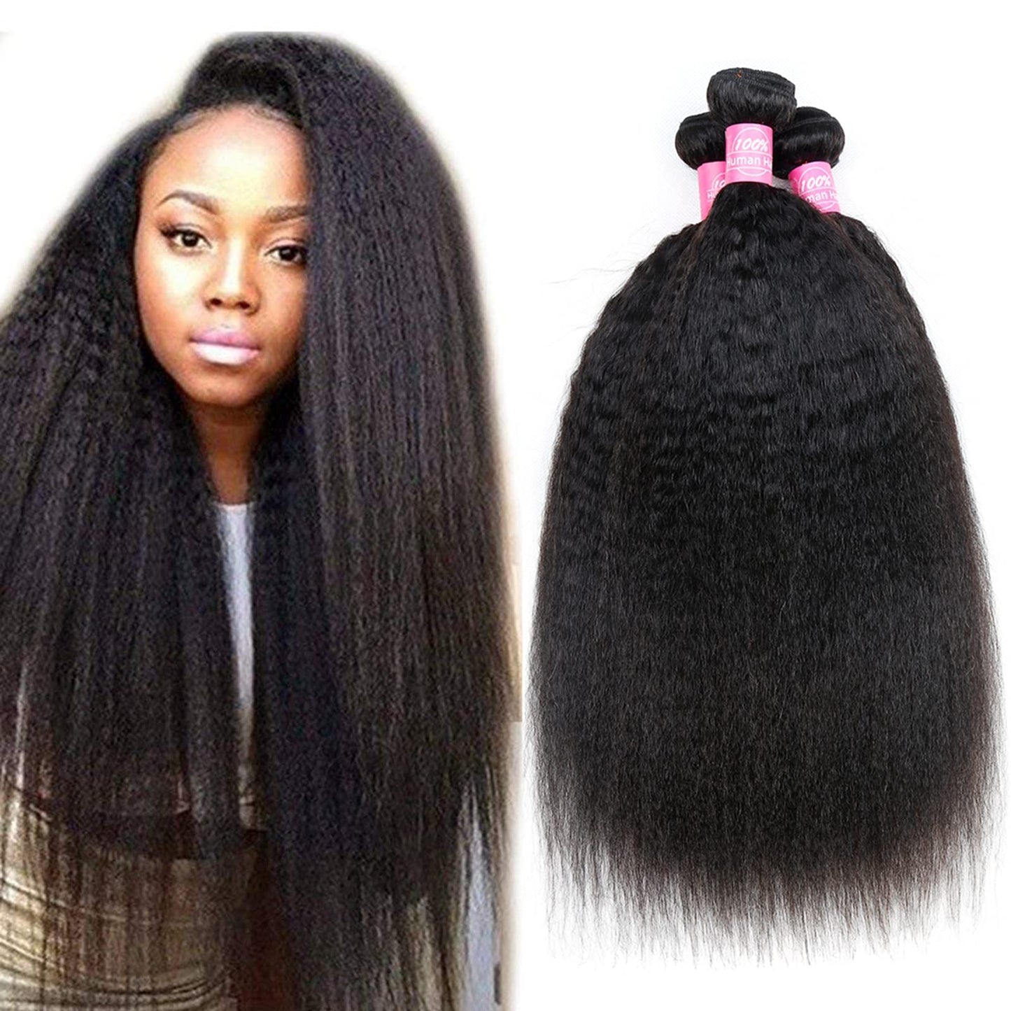 Odir Kinky Straight Bundles 14 16 18 Inch Human Hair Unprocessed 9A Brazilian Yaki Straight Virgin Hair 3 Bundles Remy Hair Exte