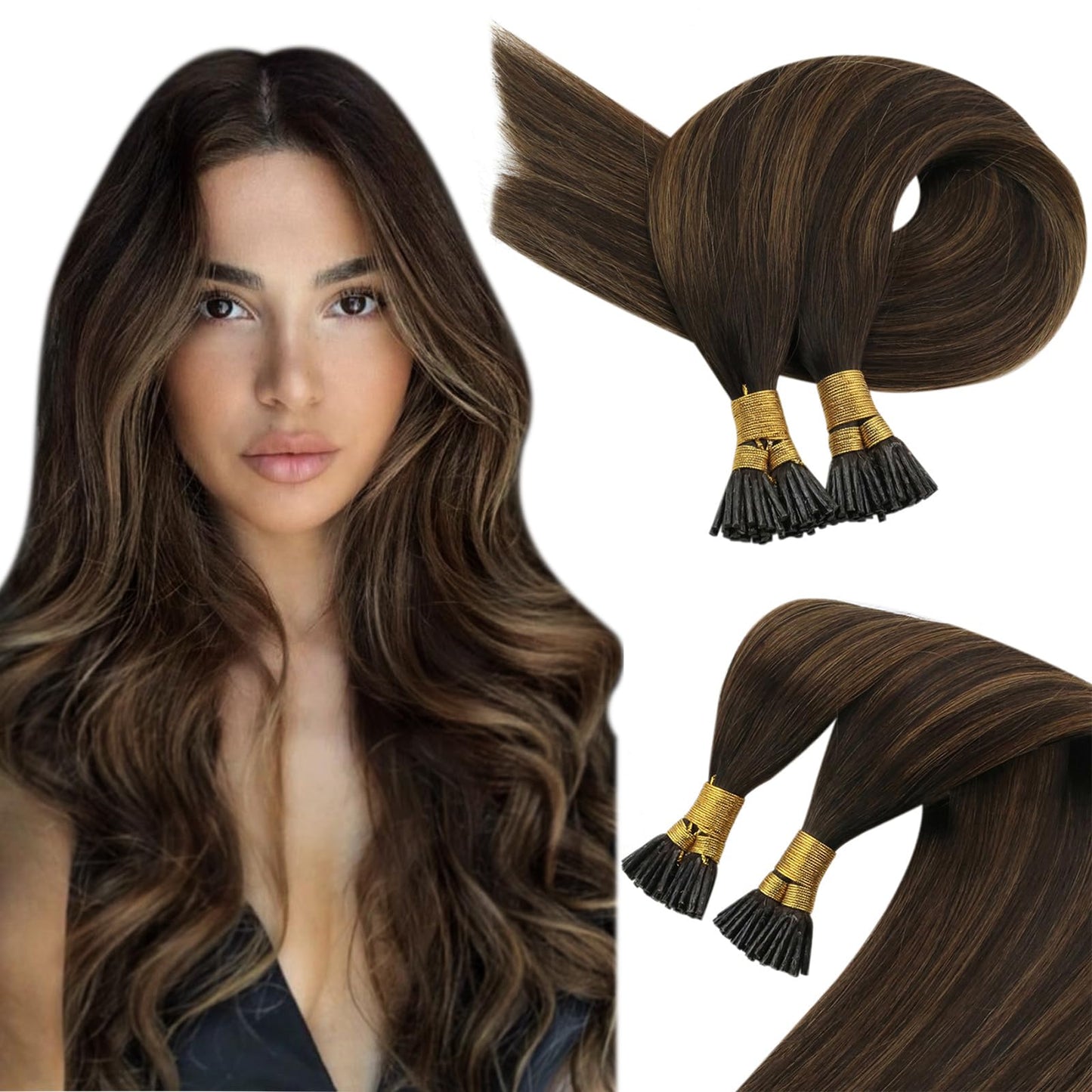 Sunny Hair I Tip Extensions Human Hair Brown Balayage Itip Human Hair Extensions Dark Brown Ombre To Medium Brown Balayage Itip