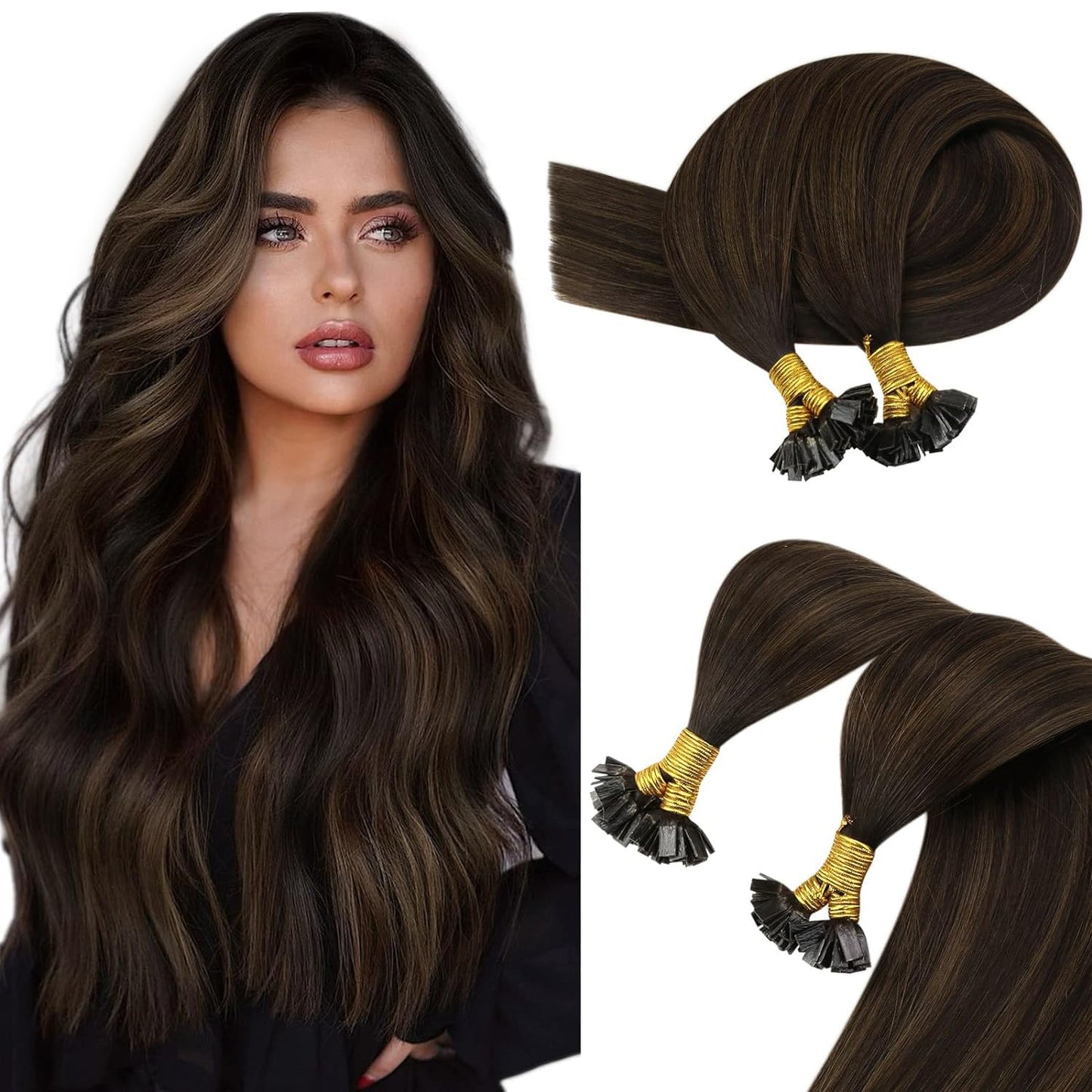 Sunny Hair Flat Tip Hair Extensions Ombre Human Hair Extensions Dark Brown Fading To Medium Brown Balayage Flat Tip Natural Hair