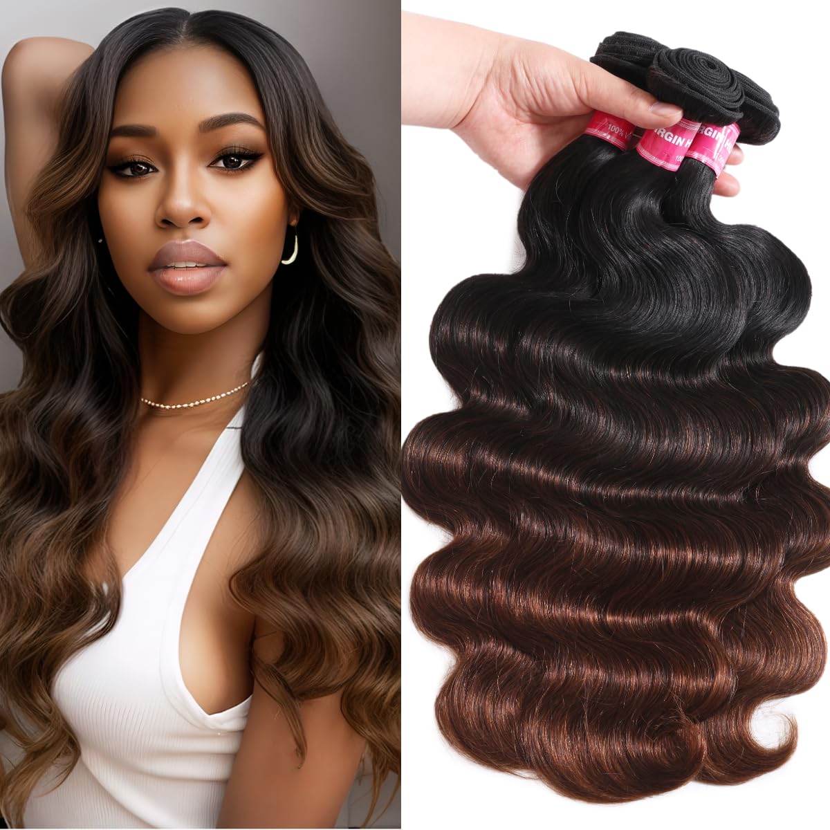 Unice Chestnut Brown Ombre Body Wave Human Hair Weave 3 Bundles 12 14 14 Inch Brazilian Remy Human Hair Wavy Sew In Human Hair E