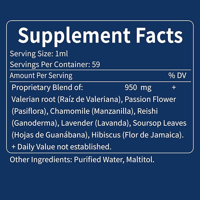 Sleep Support Drops, Gotas de Pasiflora y Valeriana y Lavanda para Dormir Profundamente rapido. Passion Flower & Lavender Extract Liquid Tincture.4oz