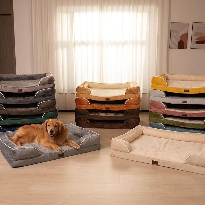 Comfort Expression Orthopedic Dog Bed for Extra Large Dogs 45x35 Inch, Waterproof Supportive Egg Crate Foam XL Pet Bed with Removable Bolsters, Dog Couch with Washable Cover & Non-Slip Bottom, Brown
