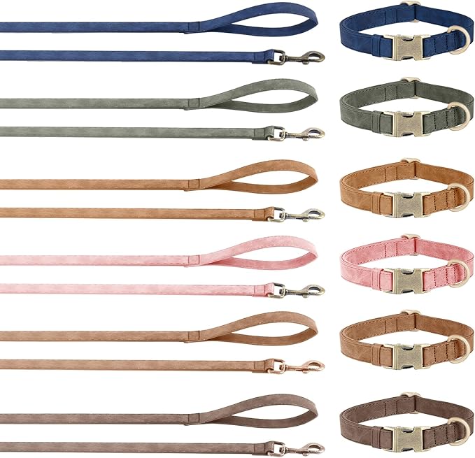 Genuine Leather Dog Collar - Adjustable Pet Collar with Quick Release Metal Buckle, Soft Skin Friendly Real Leather Collar for Small, Medium, Large Dogs (Dark Green Collar + Rope, S:Fit 8-16" Neck)