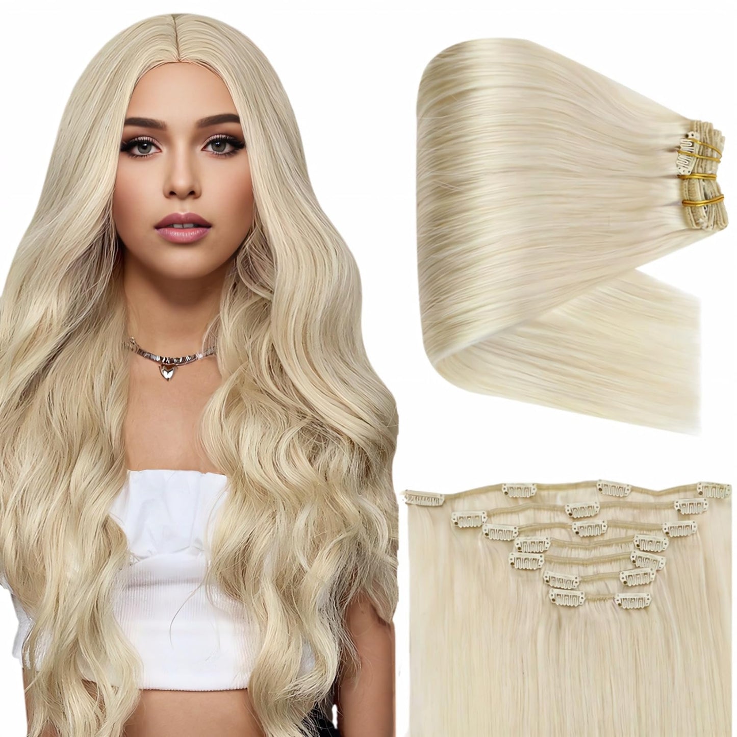 Full Shine Clip In Hair Extensions Blonde Clip In Human Hair Extensions Color Platinum Blonde Human Hair Extensions Clip Ins Str