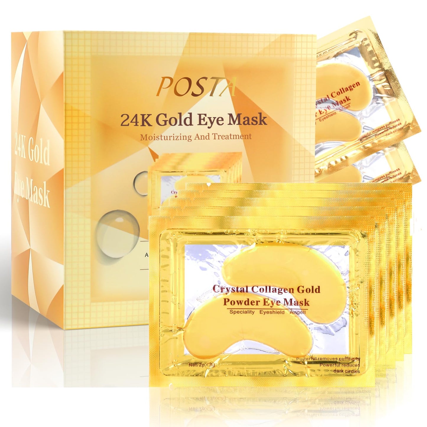 Posta 24K Gold Eye Mask, 50 Pairs Eye Treatment Mask With Collagen, Under Eye Mask Treatment For Puffy Eyes, Dark Circles Correc
