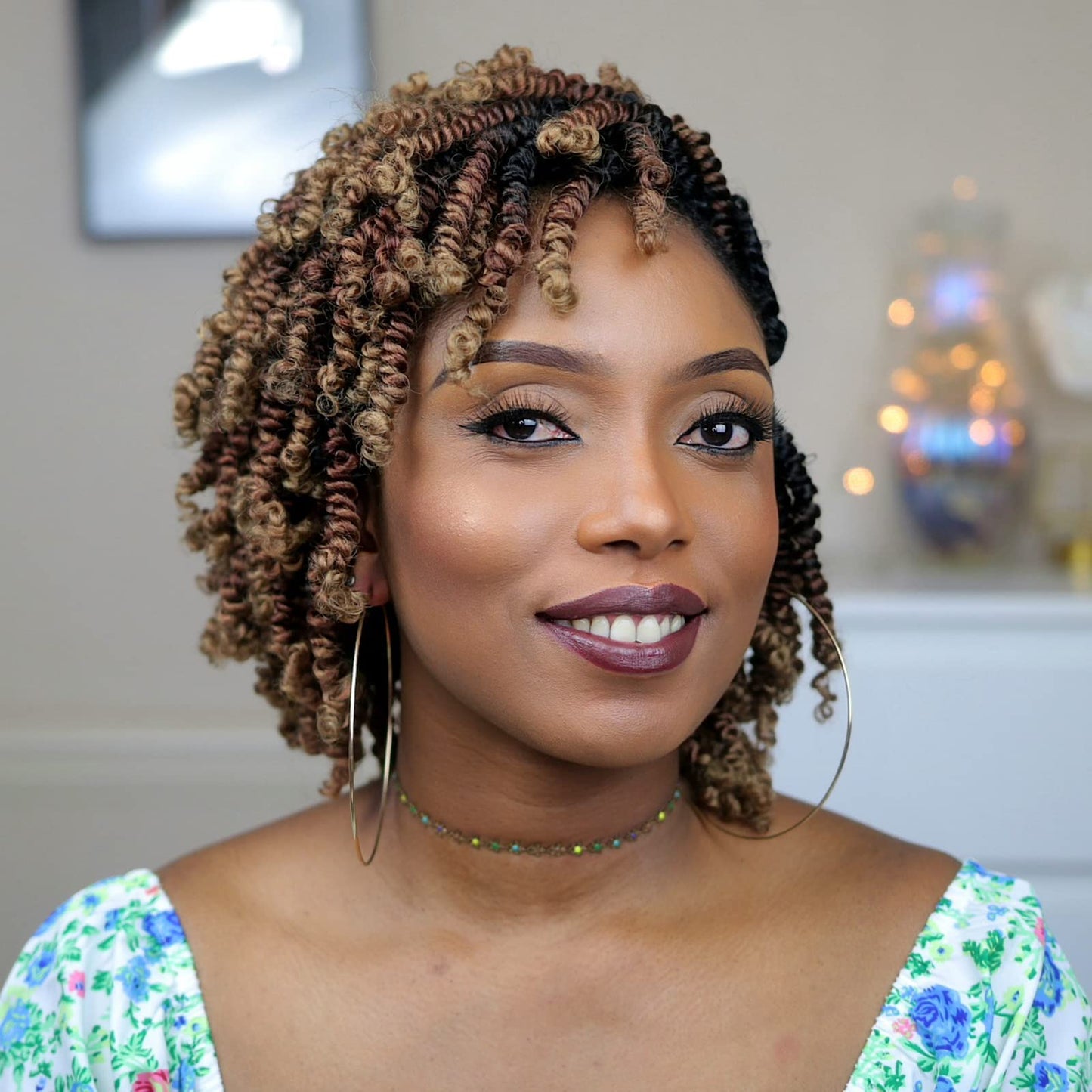 Toyotress Bob Spring Twist Hair - 8 Inch 7 Packs Ombre Brown Blonde Pre-Twisted Crochet Hair Spring Twists Crochet Braids, Synth