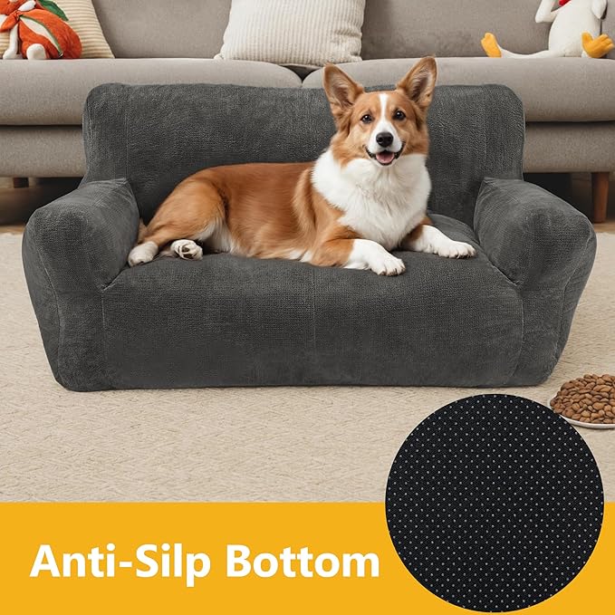 Lovupet Dog Couch for Small Medium Breed, Dog Sofa Bed Full Filled Sponge, No Assembly Need, PS581 (Neutral Grey)