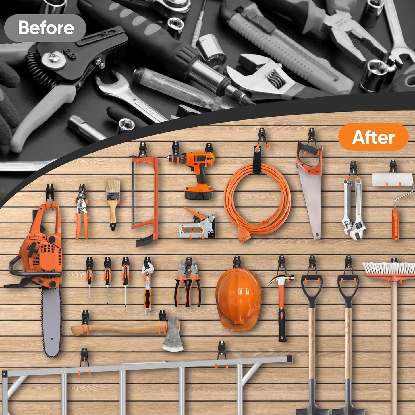 Nacial 26 Pack Garage Hooks Heavy Duty, Utility Steel Garage Storage Hooks with 2 Extension Cord Storage Straps, Utility Garage Wall Mount Hooks for Hanging Bike, Ladder and Garden Tools, Orange