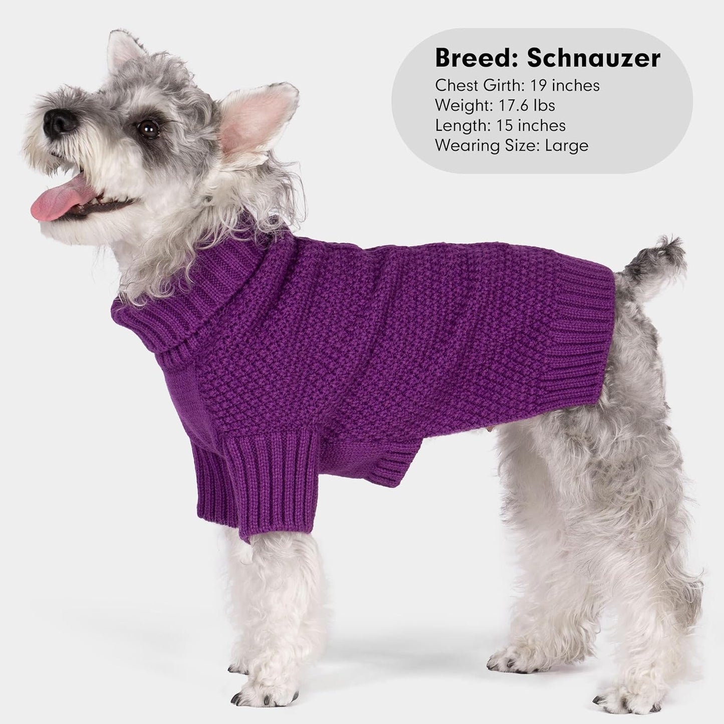 cyeollo Dog Sweater Pullover Turtleneck for Dogs, Classic Knitwear Fall Winter Cold Weather Dog Clothes Warm Pet Apparel Small Dogs Sweaters, Purple L