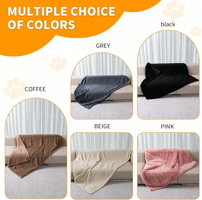 Waterproof Dog Blanket Black Calming Dogs Fluffy Long Faux Fur Pet Throw Blankets for Couch Protector Love Puppy Cat Bed Cover Washable(Black,XL-85x57in)