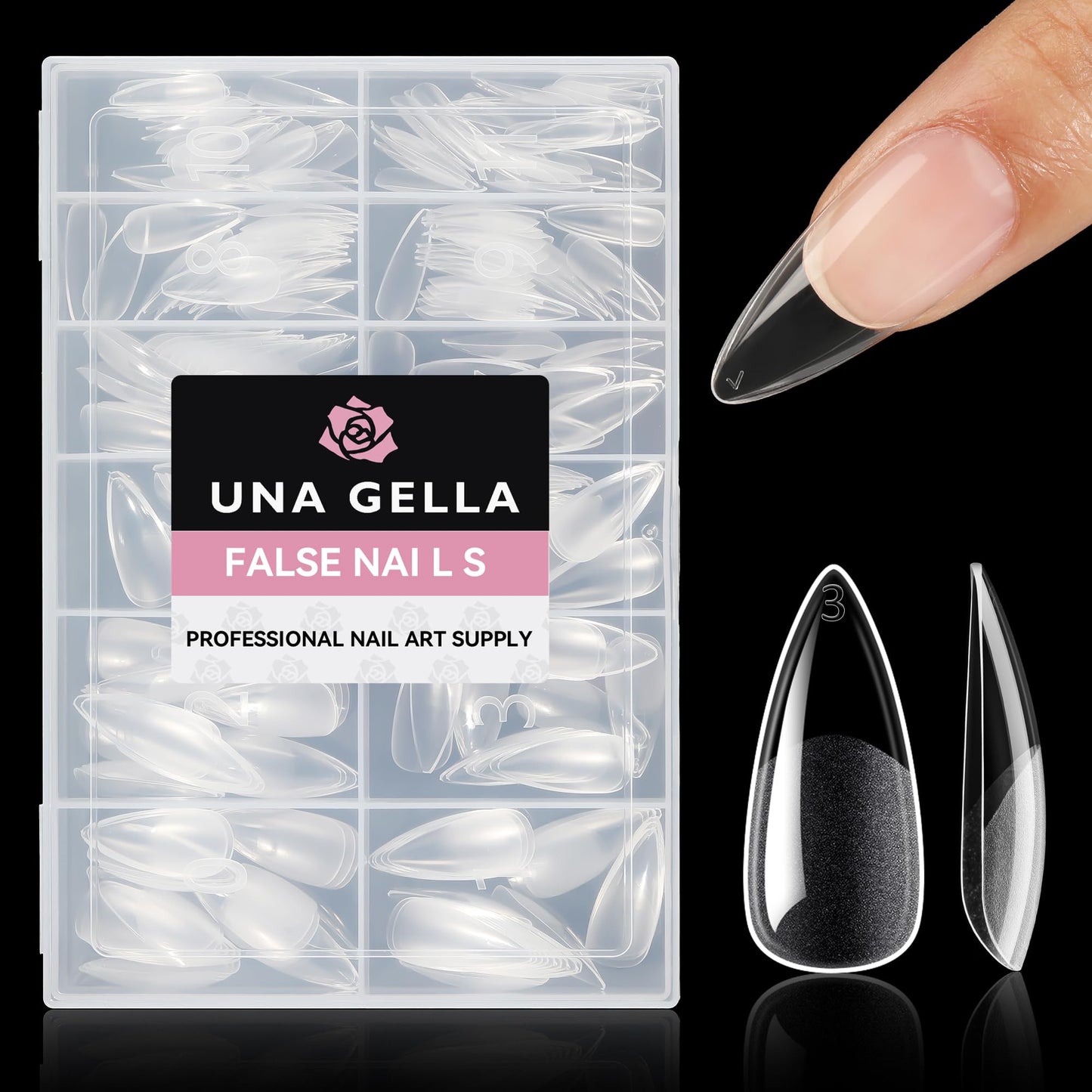 Una Gella Stiletto Gel X Nail Tips Full Cover 312Pcs No C Curve Stiletto Nail Tips Pre-Buff Press On Nails Half Matte Stiletto A