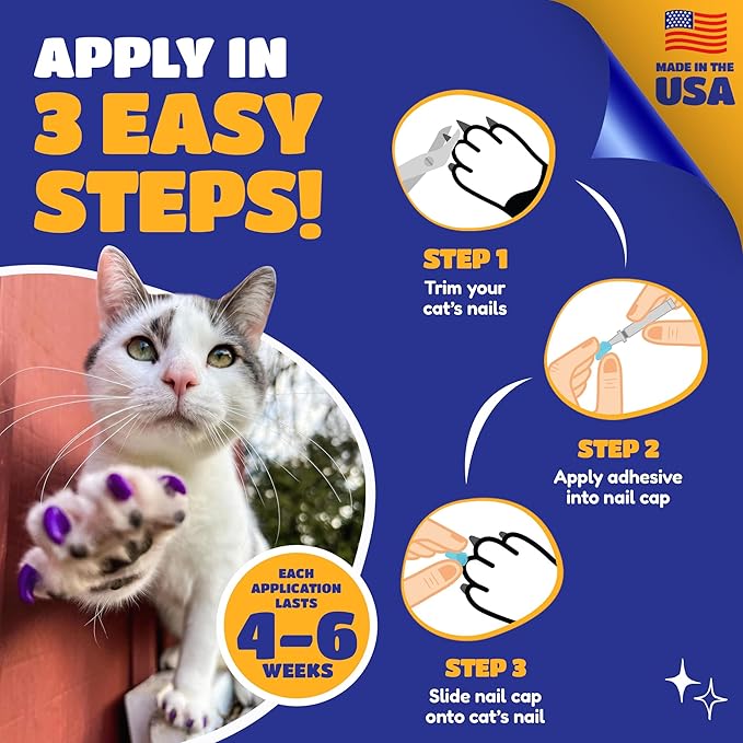 Soft Claws Cat Nail Caps for Medium Cats – (40 Caps, Gold Sparkle) - Made in USA - Veterinarian-Developed | Protects Furniture & Skin - Easy to Apply, Long-Lasting Anti-Scratch Soft Cat Claw Covers