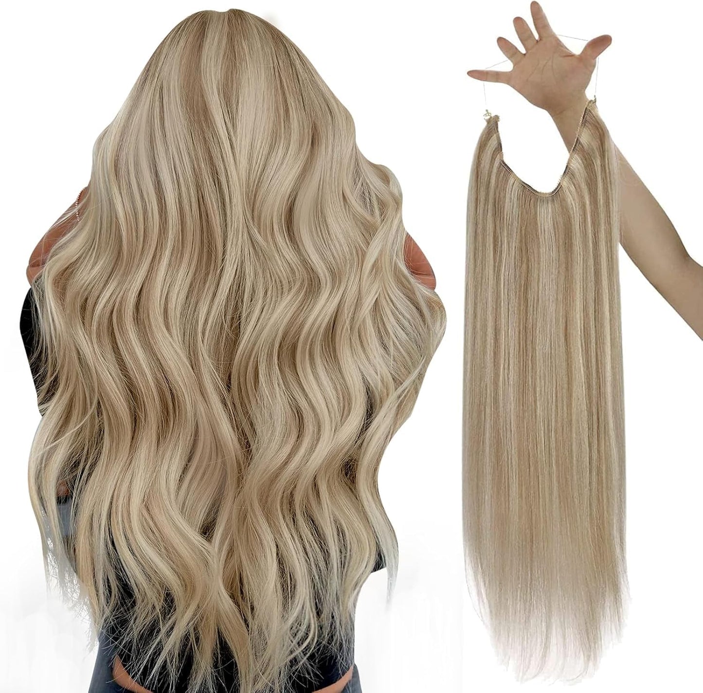 Sunny Ash Blonde Hair Extensions Wire Real Human Hair Highlights Invisible Wire Hair Extensions Straight Remy Hair Extensions Cl