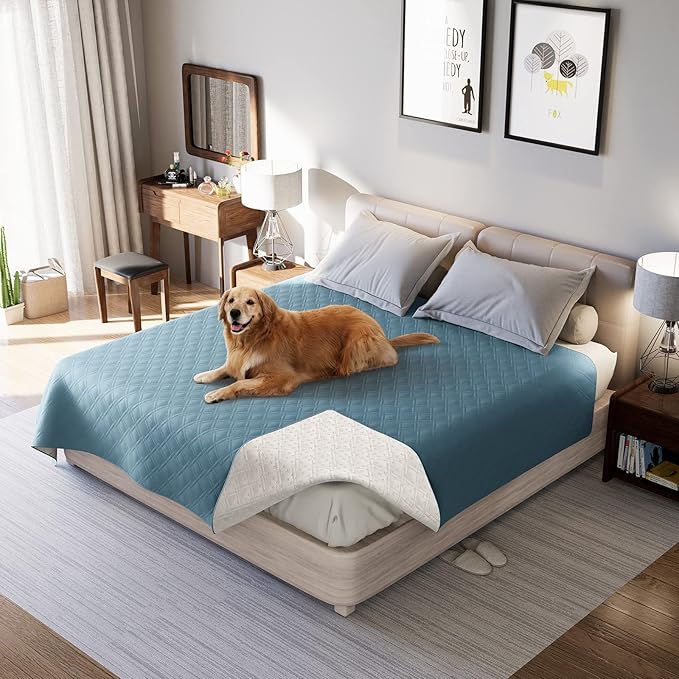 Waterproof Dog Bed Cover, Reversible Blanket Washable Pet Dog Pee Pad, Incontinence Underpads, Furniture Bed Couch Sofa Protector Cover Leak Proof for Dog Cat Kid, 82"x86" (Blue)