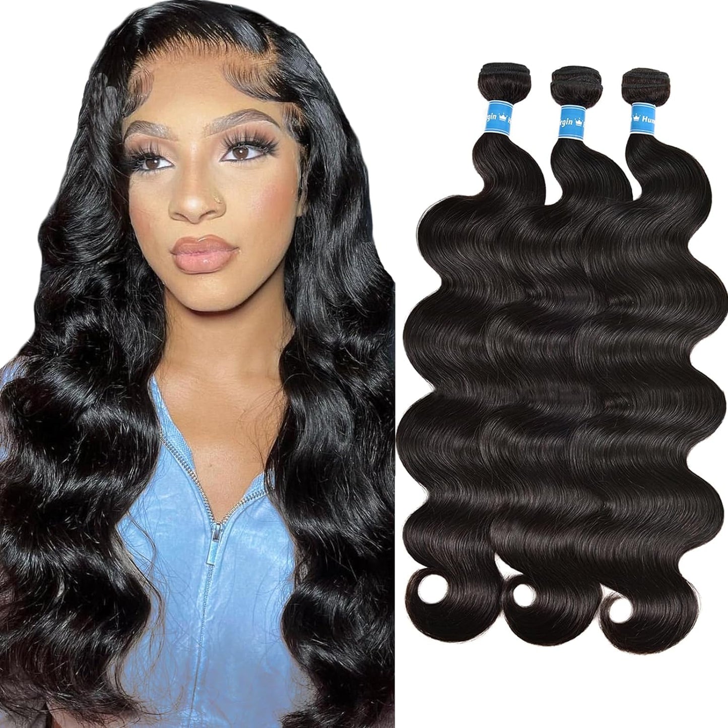 Body Wave Human Hair Bundles 3 Bundles Human Hair(16 18 20 Inch) Brazilian Virgin Hair 10A Grade Remy Wet And Wavy Black Weave H
