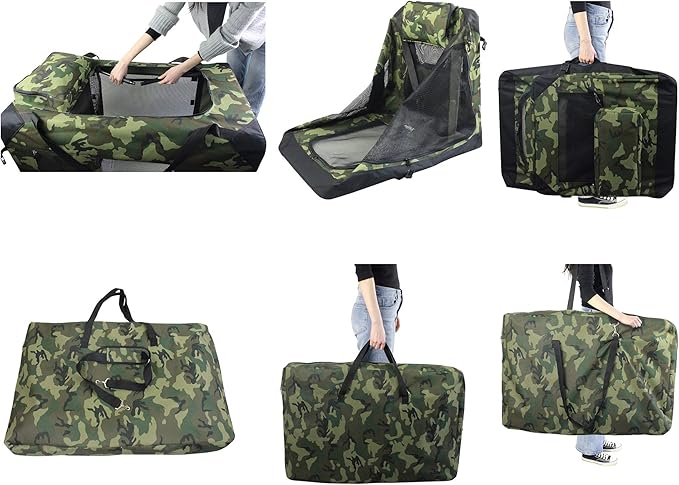 EliteField 3-Door Folding Soft Dog Crate with Carrying Bag and Fleece Bed (2 Year Warranty), Indoor & Outdoor Pet Home (24" L x 18" W x 21" H, Camo)
