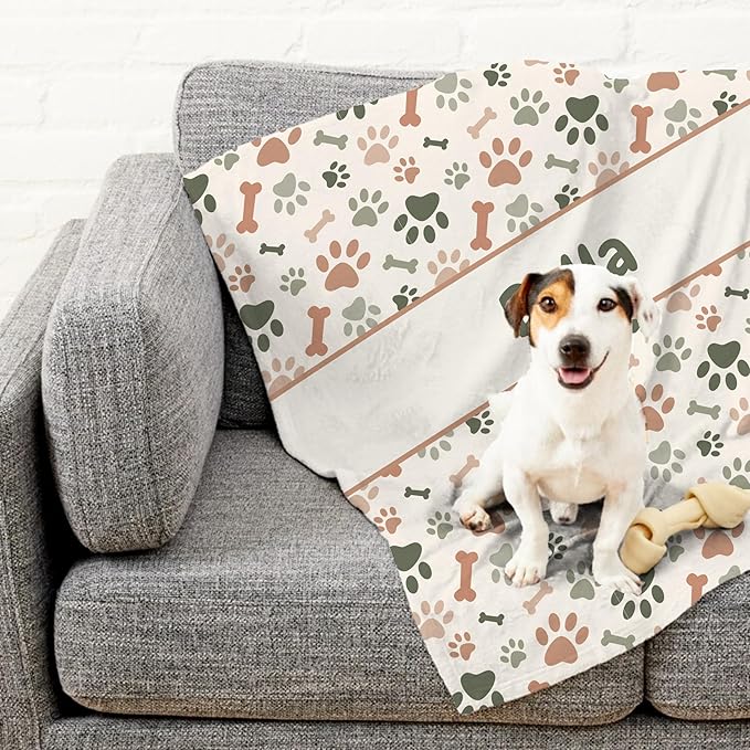 Prints Next Day โ Custom 60" x 80" Sherpa Pet Lightweight Blanket Personalized with Pet Lightweight's Name - Paw Pattern - Gift for Dog Owners - Printed in America