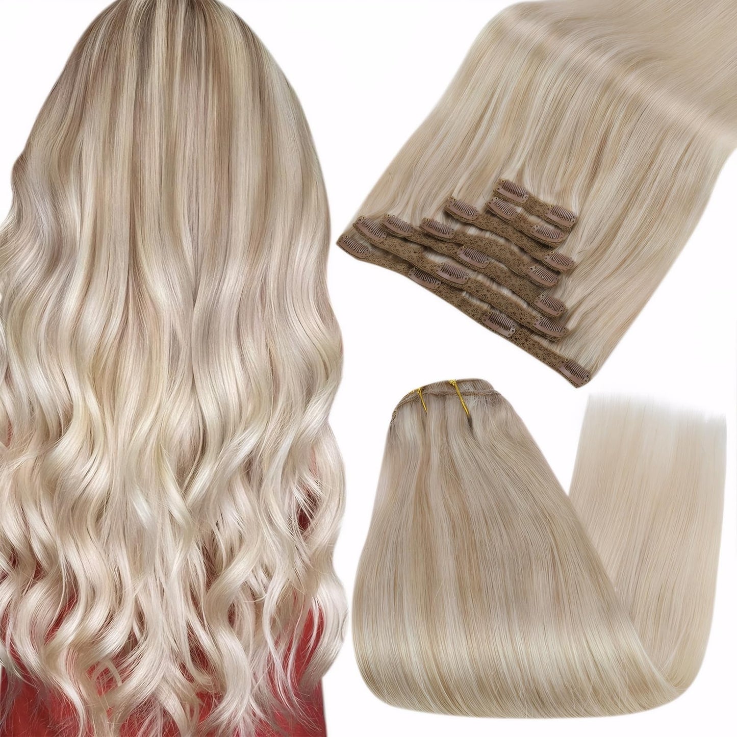 Fshine Hair Extensions Clip In Human Hair Balayage Human Hair Clip In Extensions Ash Blonde To Bleach Blonde With Platinum Blond