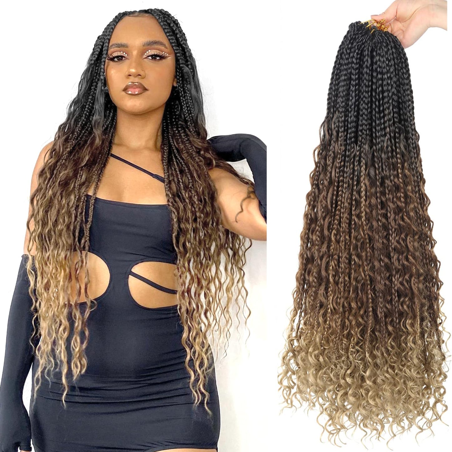Goddess Box Braids Crochet Hair With Curly Ends 24 Inch Bohomian Box Braids Crochet Braids 8 Packs 3X Crochet Braids For Black W