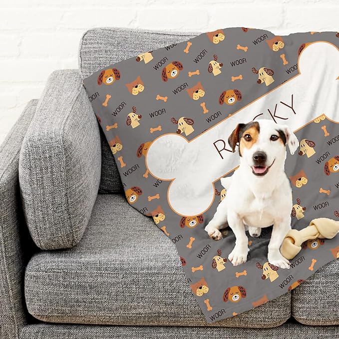 Prints Next Day โ Custom 60" x 80" Plush Pet Lightweight Blanket with Name - Gift for Dog or Cat Owners - Personalized Couch Throw - Puppy Patterned - Printed in America