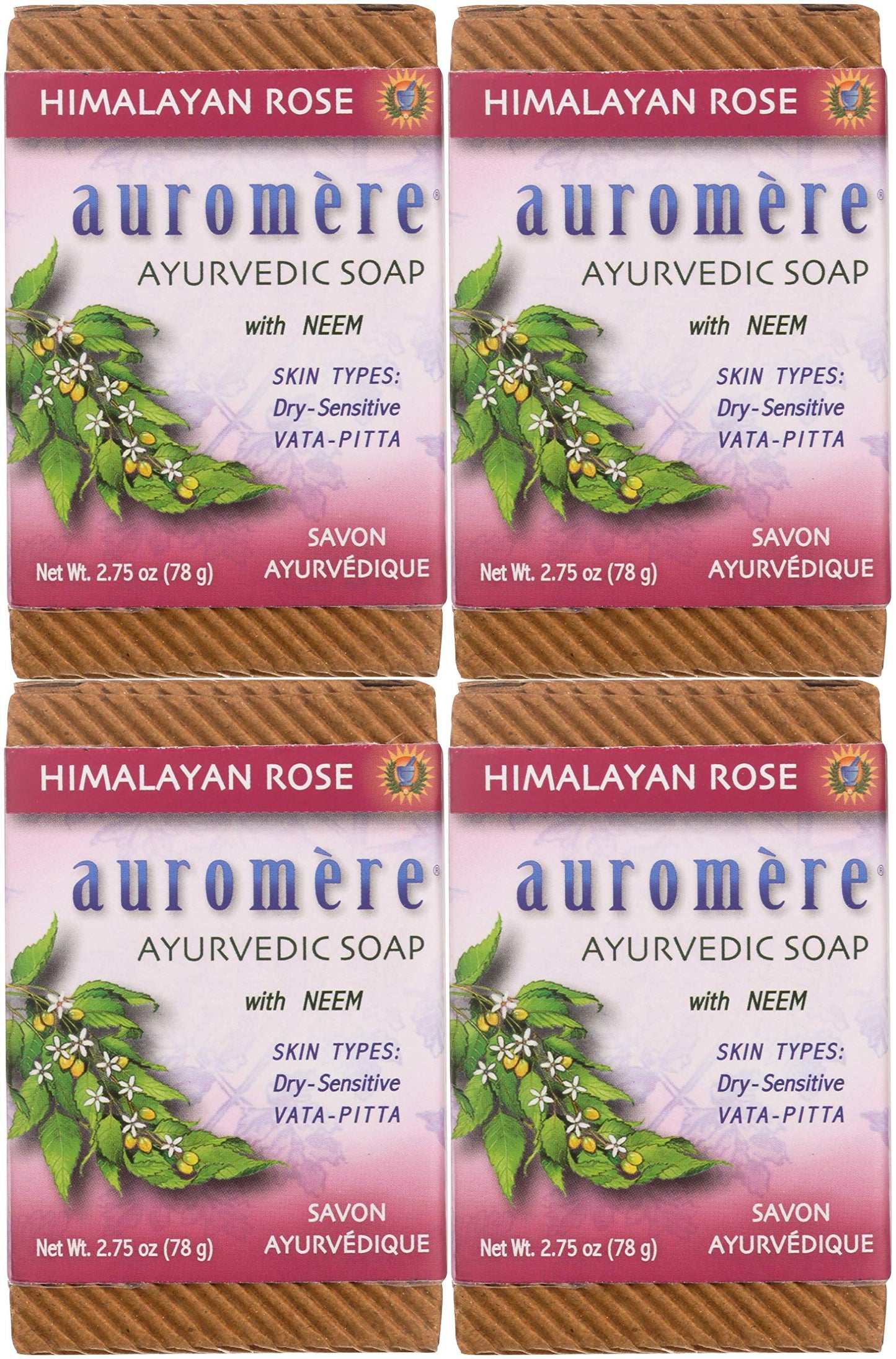 Auromere Ayurvedic Bar Soap, Himalayan Rose - Eco Friendly, Handmade, Vegan, Cruelty Free, Natural, Non Gmo (2.75 Oz), 4 Pack
