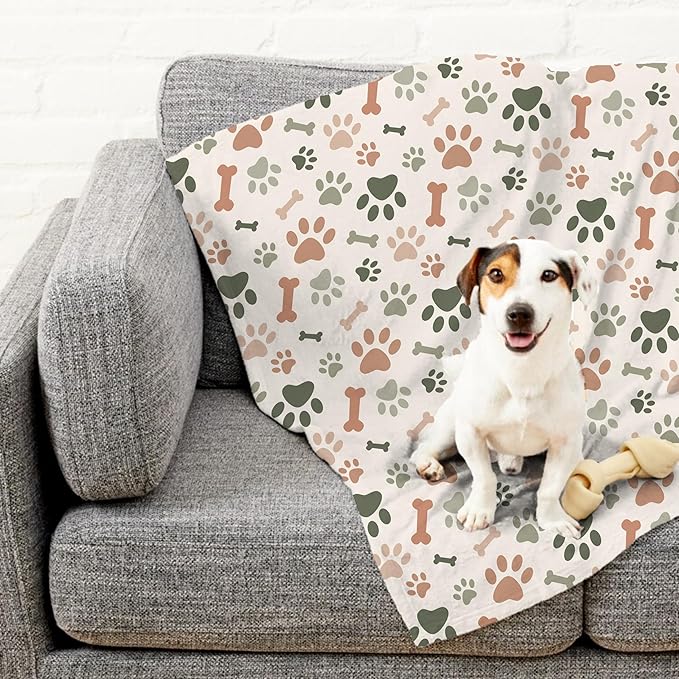 Cream Paw Print Sherpa Pet Lightweight Blanket - 30" x 40" - Cute for Dogs - Gifts and Puppy Essentials - Printed in America