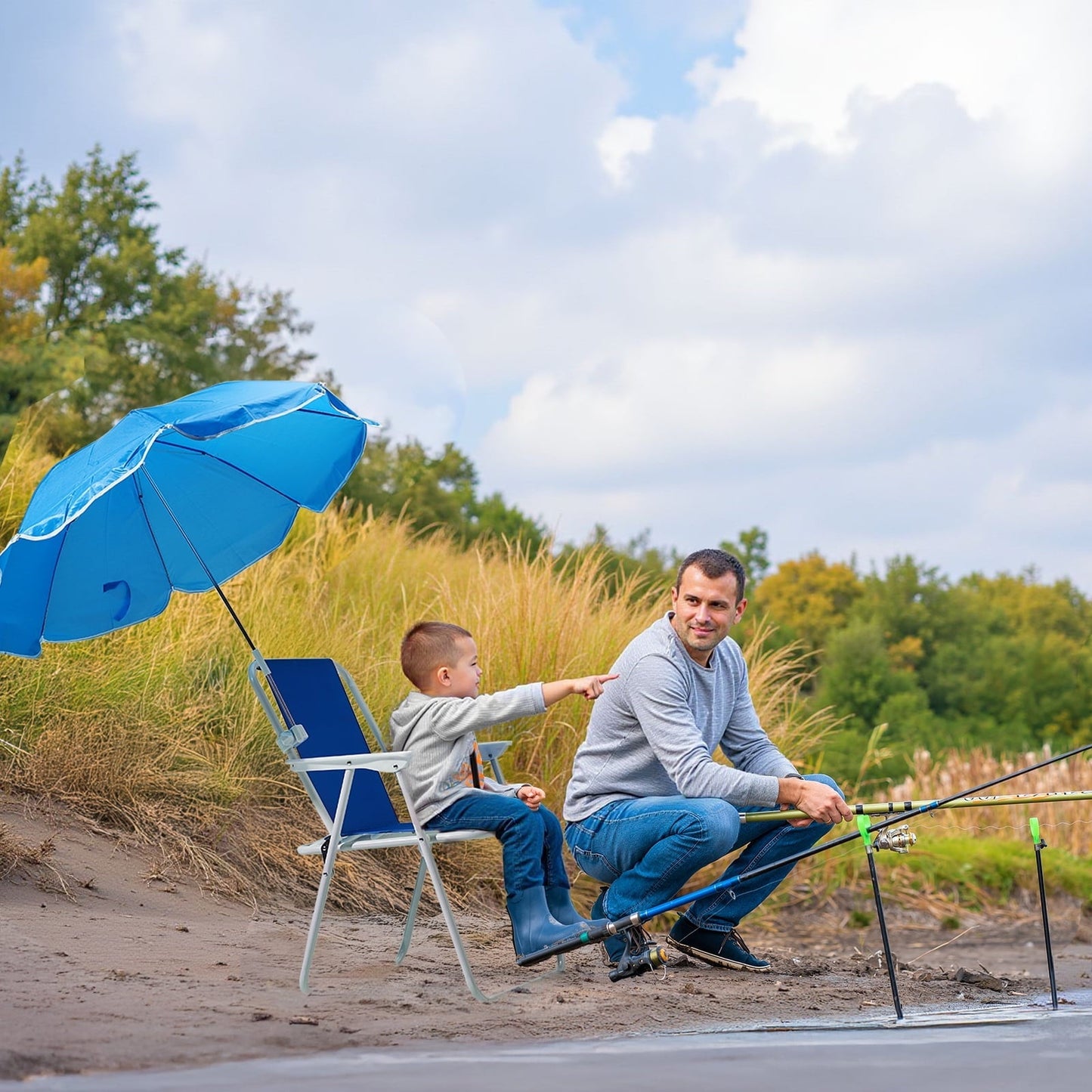 Ktaxon Folding Beach Chair with Umbrella, Portable Camping Chair for Adults, 265lbs Capacity, Lightweight, Blue