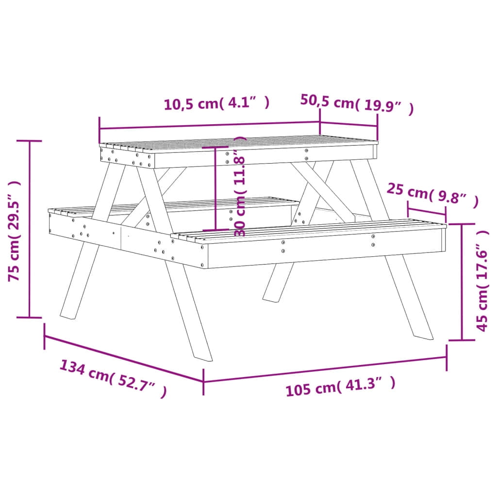 vidaXL Picnic Table Natural Wood Solid Douglas Fir Wood Medium Durable