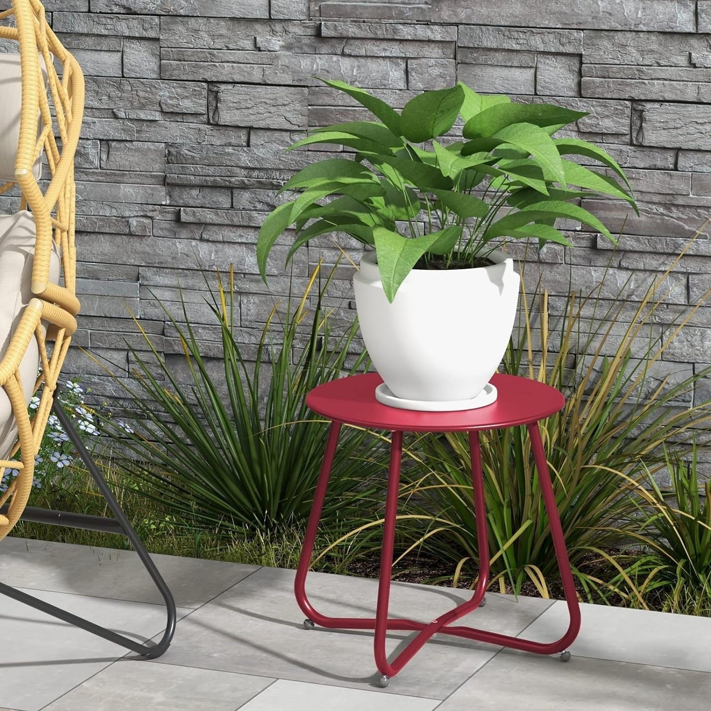 Round Rolling Coffee Table - Modern Cross Base Design, 4 Silent Casters, Multi-Functional Side Table for Home/Office - Red