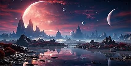 30X12IN Cosmic Spaceterrarium Background, Cool Parallel Space Themed Aquarium Reptile Habitat Background, Red Moon Aquarium Background with 10EVA Double-Sided Tape