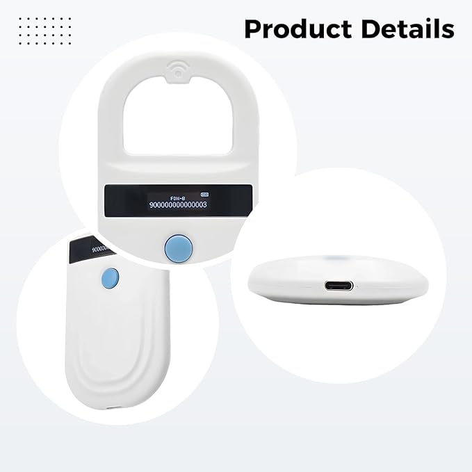 Bosreroy Handheld Pet Microchip Scanner, Emid Fdx-B Compatible 134.2Khz Reader, OLED Display, 0-15 Cm Reading Range, for Pet Tracking