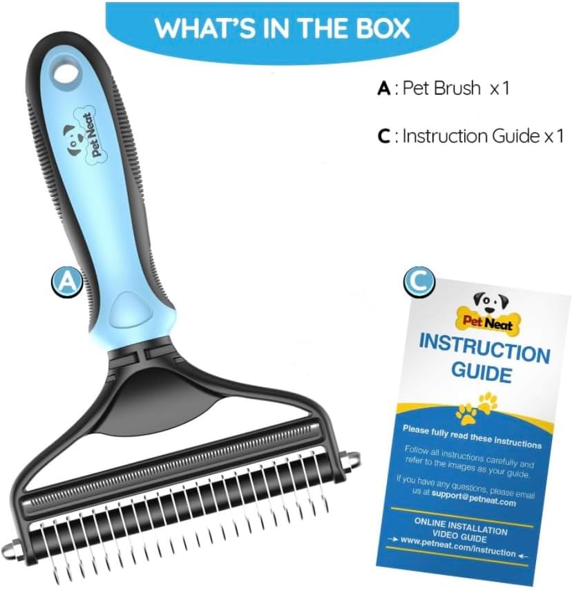 Dog Brush for Shedding & Cat Brushes for Indoor Cats - Double Coat Dog Brushes for Grooming - Hair Remover Pet Grooming Tools - 2 in 1 Deshedding Brush & Undercoat Rake for Dogs - Defur Comb Cleaner