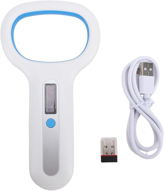 Pssopp Pet Microchip Scanner, Bluetooth Animal Tag Reader with 128 Data Storage and OLED Display for Dogs Cats Pigs Chickens Ducks Cattle Sheep (White)