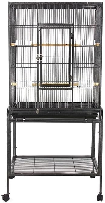 53'' Wrought Iron Birdcage with Detachable Rolling Stand & Feeder, Large Bird Cage with Secure Lock & Slide-Out Tray, Indoor Outdoor Bird Cage on Wheels,Parrot Cages for Parakeets, Pigeons, Black
