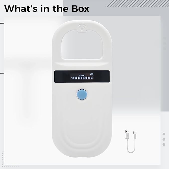 Handheld Pet Microchip Scanner, Reader with OLED Display, Compatible with Emid Fdx-B, 0-15Cm Reading Distance, Pet Id Tracking