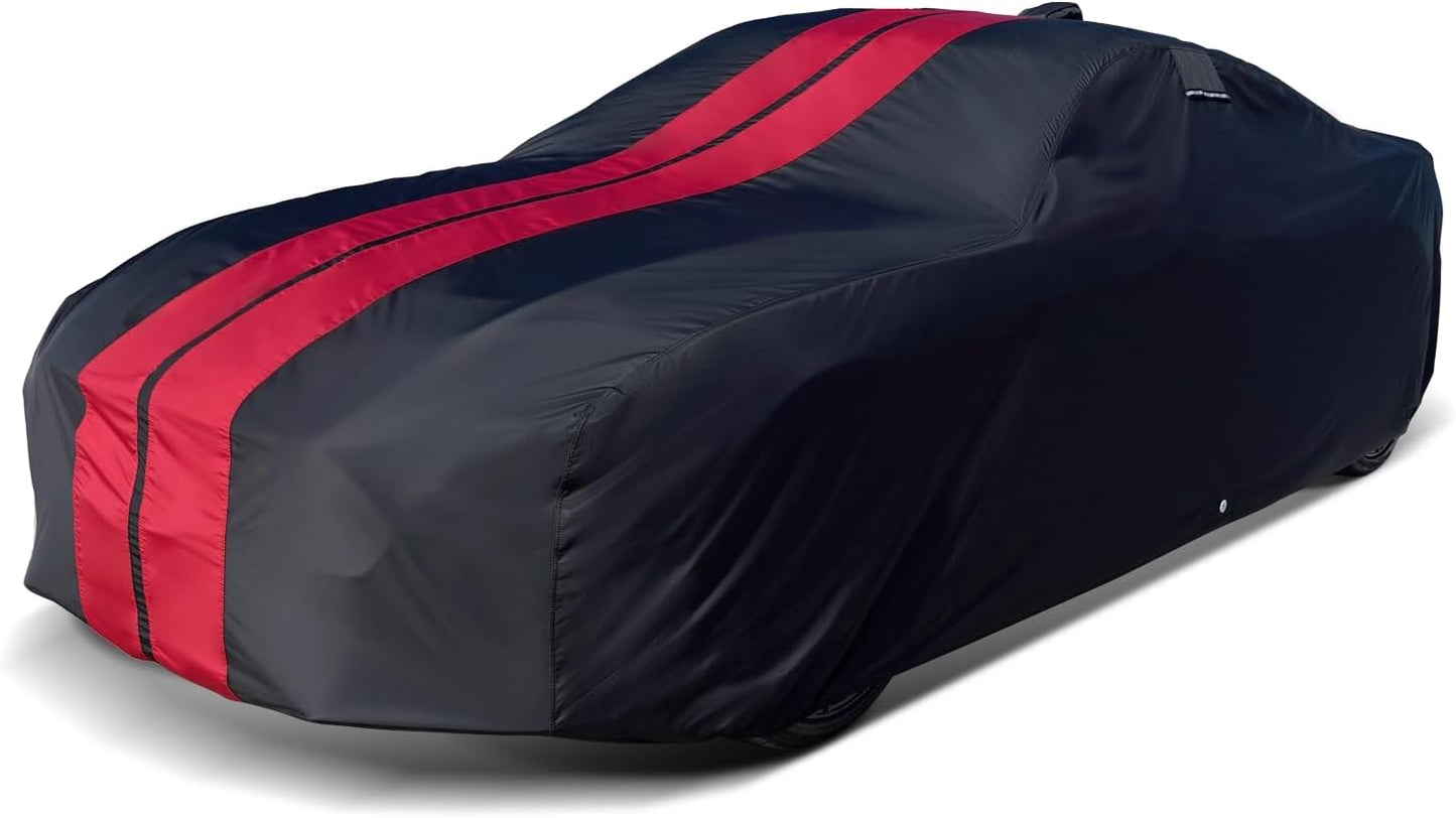 iCarCover Custom Car Cover for Pontiac Catalina (1971-1976) Waterproof All-Weather Rain Snow UV Sun Protector Full Exterior Indoor Outdoor Car Cover (Stripe - Black/Red)