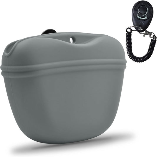 AUDWUD Silicone Dog Treat Pouch,with Dog Training Clicker,Clip on Portable Training Container,Convenient Magnetic Buckle Closing and Waist Clip