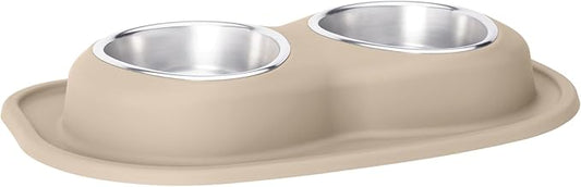 WeatherTech Double Low Pet Feeding System - Compact and Portable Dog/Cat Food and Water Station - 32 oz (4 Cups) Tan (DL3203TN)