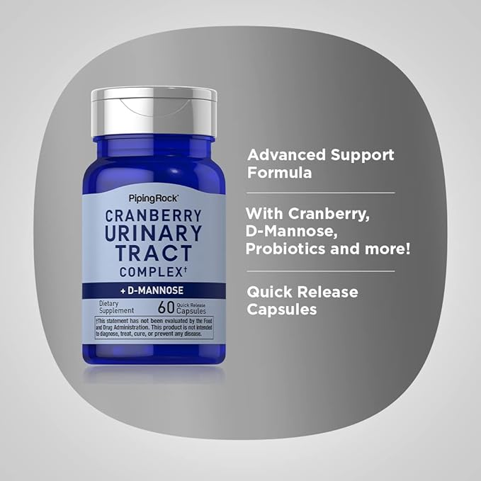 Piping Rock Cranberry Complex with D-Mannose & Probiotic Blend | Urinary Tract Health for Women | 60 Capsules | Advanced Formula | Non-GMO, Gluten Free Supplement