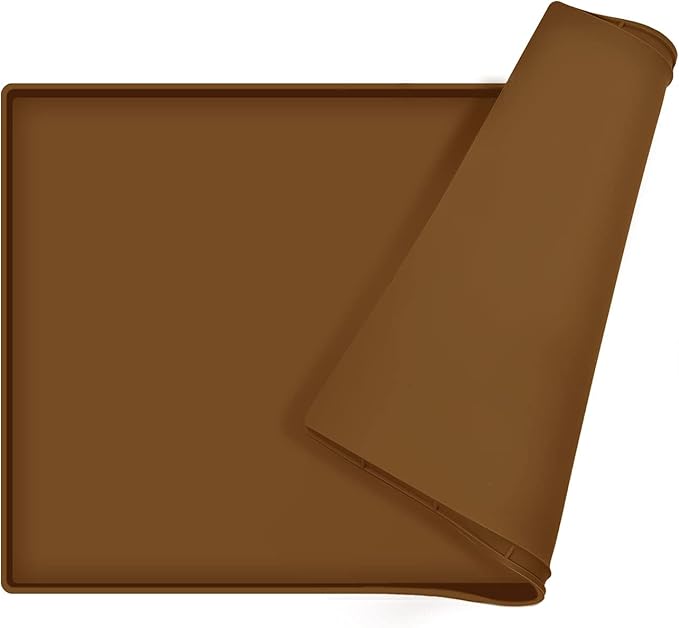 Dog Food Mat,Silicone Waterproof Food Tray,Non Slip Pet Bowl Mats Placemat,1" Raised Edge,Suitable for Most Small and Medium Sized Pets,32" x 24"