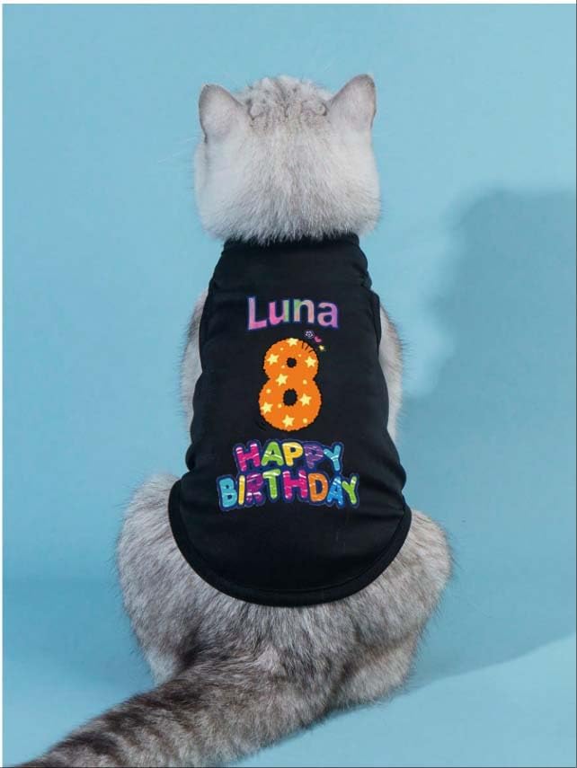 Custom Dog Birthday Shirt,Personalized Pet Apparel Print with Name Age Number,Pet Birthday Outfit,Lightweight Breathable Cotton Vest for Small Medium Large Dogs Cat (Grey, 5X-Large)